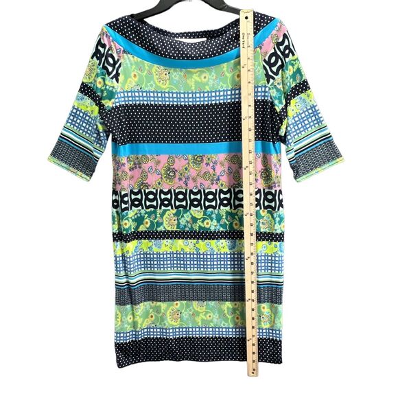 Sara Campbell Dress Womens M Blue Multi Polka Dot Floral Boat Neck Boho Retro - Picture 6 of 11